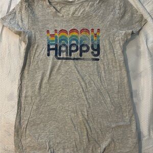 Gray Tee Shirt with Rainbow 'Happy' Design